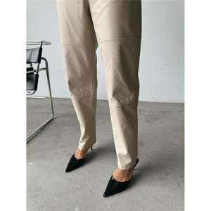 Pantalones de Pierna Ancha de Cuero, Cintura Alta, Color Piedra, Antiarrugas, Tela de PU, Pantalones para Mujer - Product Image 5