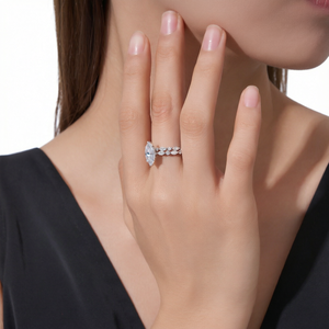 Marquise Cut Moissanite Bridal Ring Set Solitaire Engagement Ring Half-Eternity <b>Band</b> Rhodium Plated S925 <b>Silver</b> VVS D <b>Wedding</b> - Product Image 1