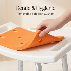 RAFU RF3001 Height-adjustable Bathroom Safety Aid Aluminum Alloy <strong>Shower</strong> <strong>Chair</strong> Bath <strong>Chair</strong> with Seat Cushion for the Elderly - Product Image 4