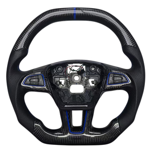Nouveaux produits en gros : Volant de voiture classique en fibre de carbone perforée avec surpiqûres bleues pour Ford Focus - Product Image 1