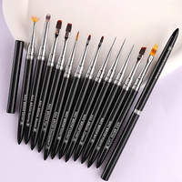 Marque privée Personnaliser Logo Noir DIY 3D Fleur Ombre Liner UV Gel Dessin Stylo Acrylique Nail Art Pinceaux avec Couvercle