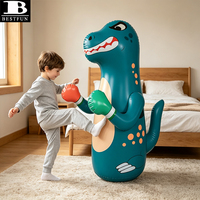 Sac de frappe gonflable durable pour enfants, dinosaure T-Rex bleu sarcelle robuste, sac de frappe autoportant pour soulager l'énergie