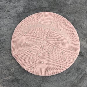 قبعة نسائية قطنية منسوجة بنمط صلب مع لؤلؤ ، قبعة إسلامي إسلامي كلاسيكي ناعم ، أبيض وردي أسود ، قبعة كحلي رفيعة للربيع والشتاء - Product Image 2