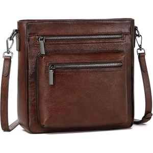 Sac bandoulière en cuir véritable pour femme, couleur unie, style classique, fermeture éclair, durable, usage quotidien, toutes saisons - Product Image 2