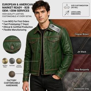 Chaqueta Trucker Vintage de Piel de Cordero Encerada para Hombre OEM, Costuras en Contraste, Diseño Multibolsillos, Corte Ajustado Personalizado, Prenda Exterior de Cuero Genuino - Product Image 6