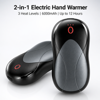 Chauffe-mains électrique 2-en-1 de poche 6000 mAh, 12 heures d'autonomie, 3 niveaux de chaleur, idéal pour l'hiver en extérieur