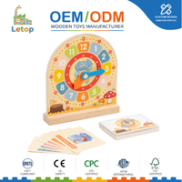 Horloge en bois Montessori pour l'apprentissage du temps (12/24 heures) – Kit éducatif interactif avec 30 cartes pour l'apprentissage des mathématiques chez les tout-petits