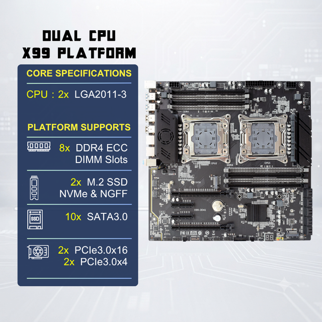 NEW X99 8+8 Phase Power Supply LGA 2011-3 Supports Intel Xeon E5 V3V4 Mainboard Quad Channel ECC DDR4 X99 Dual CPU Motherboard