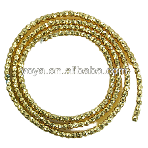 Perles de pierres précieuses rondes facettées HB3017 de 2 mm, perles d'hématite facettées dorées - Product Image 3