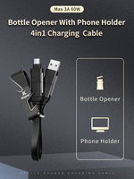 Kabel USB Type-C 4-in-1 Desain Unik dari Aluminium Alloy, Pengisian Cepat 3A, Pembuka Botol, Penyangga Earphone untuk IOS, Promosi