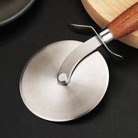 Couteau à gâteau pliable en acier inoxydable avec manche en bois, spatule à pizza durable, coupe-pizza rotatif à une roue, boîte de cuisine
