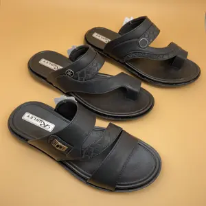 Fashionable and Personalized Men's Wholesale Breathable Lug Sole Flat Luxury Leather Slipper Manufacturers Sandal Arabe