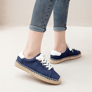 Zapatos de Lona Azul Marino Casuales de Moda para Mujer, Alpargatas con Cordones, <span class=keywords><strong>Zapatillas</strong></span> Antideslizantes para Mujer, Plataforma de Yute, Calzado Cómodo - Product Image 6