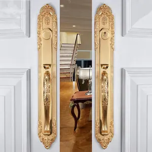 Double door all copper door lock the best selling luxury 24K gold villa front door handle lock set