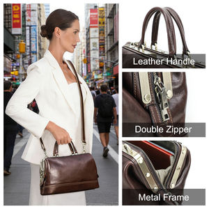 กระเป๋าหมอสไตล์วินเทจสำหรับผู้หญิง กระเป๋าถือขนาดใหญ่พร้อมโครงโลหะ หนังแท้คุณภาพสูง กระเป๋าสะพายข้างสำหรับผู้หญิง - Product Image 6