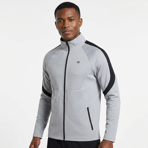 Veste de sport grise pour homme avec fermeture éclair intégrale, empiècements noirs et poches latérales, respirante, en polyester mi-lourd, idéale pour l'automne - Product Image 4