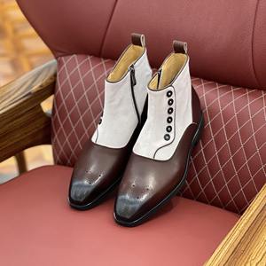 Bottes Chelsea pour hommes, été, printemps, fabrication artisanale, style britannique rétro, lacets, bout pointu, antidérapantes, respirantes, style gentleman - Product Image 5