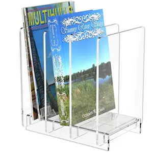 Clear Acrylic Holder File Organizer Desk Standing Rack on Table for Magazines Storage Holder with Detachable Dividers for Home