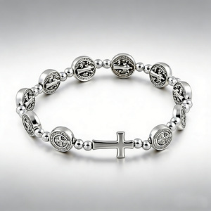Cross <b>Bracelet</b> Tibetan Silver <b>Beaded</b> Religious Jewelry Gift for <b>Men</b> Women - Product Image 1