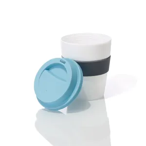Wholesales plastic coffee cup leakproof heat-resistant degradable coffee ground, plastic clip,snap top,double layer