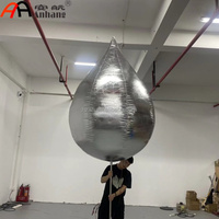 Modèle de goutte d'eau gonflable argenté métallique brillant, ballon gonflable en forme de larme miroir pour défilé, spectacle de rue, décoration de scène