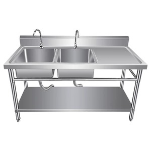 Évier <span class=keywords><strong>de</strong></span> <span class=keywords><strong>cuisine</strong></span> commercial en acier inoxydable à cuve unique avec égouttoir, <span class=keywords><strong>plan</strong></span> <span class=keywords><strong>de</strong></span> <span class=keywords><strong>travail</strong></span> intégré et étagère <span class=keywords><strong>de</strong></span> rangement, lavabos - Product Image 4