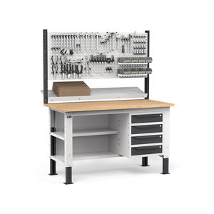 Fami WORK1530 établi réglable 150cm, plateau en bois, 4 tiroirs, demi-plan et paroi perforée - Product Image 2