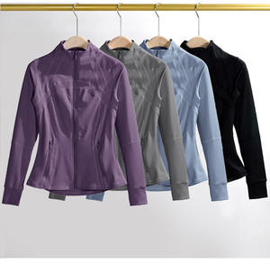 Mantel lengan panjang wanita, jaket wanita merek pribadi, jaket lengan panjang luar ruangan dengan saku ritsleting, perlengkapan Yoga lari Slim Fit modis cepat kering - Product Image 4