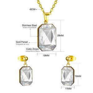 New Arrive Stainless Steel <b>Jewelry</b> <b>Set</b> 18k Gold Plated <b>Jewelry</b> Square Trendy Cute <b>Women</b> Earrings and Necklace Statement <b>Jewelry</b> - Product Image 2