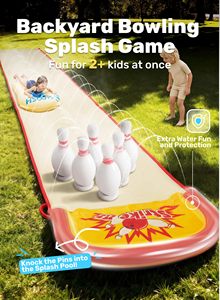 Toboggan aquatique gonflable de 20 pieds avec jeu de bowling, 2 bodyboards et arroseur intégré pour jardin et extérieur en été - Product Image 2