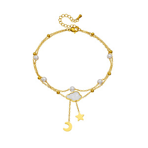 Fashionable Stainless Steel Pearl Bow Cloud Star Moon Tassel Chain Anklet For Women Gift Foot Ornaments - Product Image 5