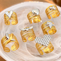 YW Edelstahlring Personalisierter und Unregelmäßiger Breiter Ring Damen 18K Goldfarbenes Blockiertes Armband
