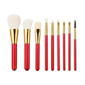 Pinceau de maquillage en poils de chèvre et d'animaux New Fashion ABS professional 9pcs makeup brush set China red