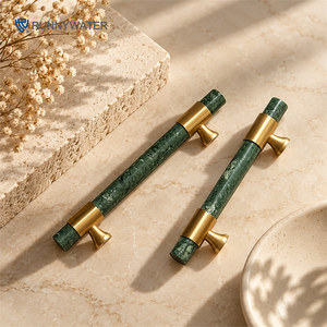 HK0111 Luxury Natural Marble &amp; Brass Handles For Kitchen Dresser Cabinet-Green/White Pulls &amp; <strong>Knobs</strong> - Product Image 4