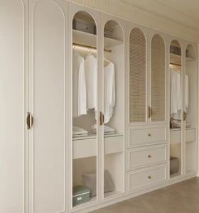 Elegant Modern Durable Eco-Friendly Solid Wood <strong>Wardrobe</strong> Raised Panel <strong>Doors</strong> <strong>2</strong> Drawers 5 Shelves Bedroom Home Furniture Hotel - Product Image 2