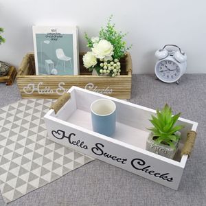 Boîte de rangement rectangulaire en bois blanc sans couvercle pour l'organisation du comptoir de cuisine avec support pour plantes succulentes - Product Image 1
