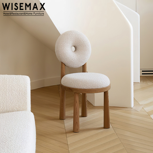 Silla de ocio con patas de madera maciza para sala de estar, respaldo de donut, diseño de tela de felpa, para comedor, venta al por mayor - Product Image 1