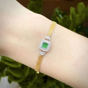 Xinfly Certificate Luxury 0.4ct Genuine Natural Emerald Stone 0.22ct Diamond <b>Gemstone</b> <b>Bracelet</b> 18k Real Gold Mesh Chain Jewelry - Product Image 3