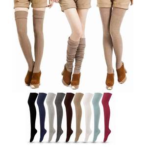 महिलाओं के लिए अतिरिक्त लंबे स्लॉच मोजे, ठोस केबल बुनाई घुटने के उच्च मोजे सफेद जांघ उच्च स्वेटर मोजे - Product Image 1