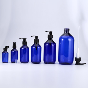 Botellas cosméticas de plástico azul con bomba de 500 ml, forma cilíndrica, para envasado de champú y gel de ducha - Product Image 3