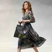 Sac fourre-tout décontracté en cuir véritable grande capacité pour femme, motif floral, fermeture éclair, polyester imperméable, bandoulière réglable