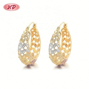 Oro Joyeria Vente en gros Boucles d'oreilles créoles pendantes pour femmes et filles, en zircone cubique, plaqué or 18 carats, Bijoux de mode - Product Image 1