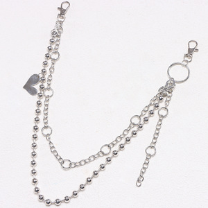 Hip Hop Metal <b>Waist</b> <b>Chain</b> Double Layer Beaded Pendant Denim <b>Chain</b> Decor Casual Fashion Body <b>Chain</b> Tibetan Silver Heart Shape - Product Image 3
