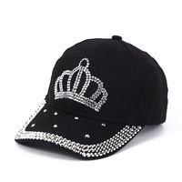 Gorra de Béisbol de Lujo Personalizada de Mezclilla y Algodón con Patrón de Letras y Pedrería, Cierre Ajustable con Hebilla Metálica