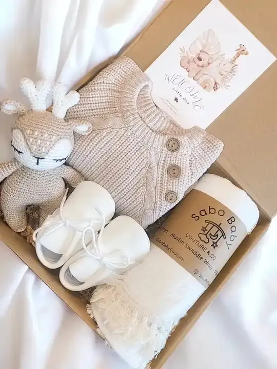 Personalized Knotted Baby Romper With Hat Baby Crochet Toy Shower Gift with Shoes Box Set Welcome Birthday Set