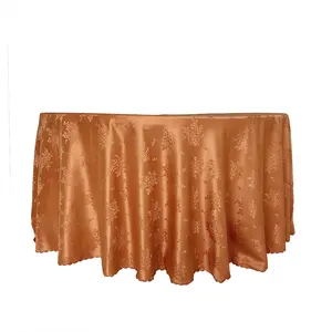 Terracotta Polyester Damask Round Tablecloth for Weddings, Banquets, or Restaurants
