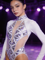 Justaucorps de ballet artistique pour femme avec strass brillants - Design luxueux et mystique en Spandex, Polyester et maille, couleur personnalisable pour la performance