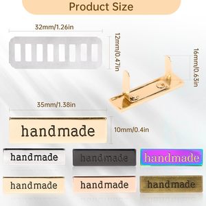 TXIN Pieces Handmade Metal Labels With Shim Rectangle Alloy Tags Hand Made Printed Signs Label For DIY Crafts Sewing Items <b>Purse</b> - Product Image 2