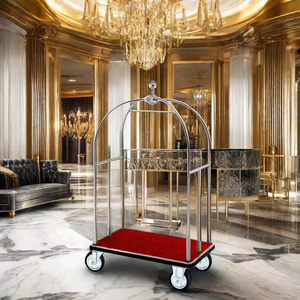 Meubles commerciaux boîte de voyage sac roues en acier inoxydable or cage à oiseaux hôtel hall <span class=keywords><strong>valise</strong></span> <span class=keywords><strong>chariot</strong></span> à bagages - Product Image 2