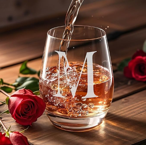 Verre à vin sans pied personnalisé avec logo transparent imprimé pour vin rouge et blanc, verre à vin sans pied monogramme A-Z - Product Image 2
